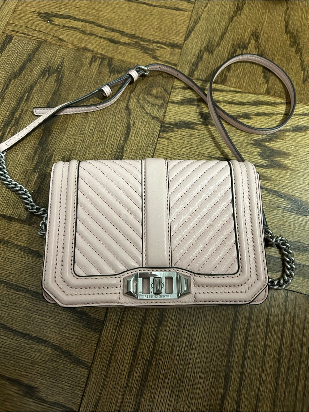 Rebecca Minkoff Blush Quilted Leather Chevron Crossbody with Silver Hardware